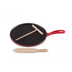 Crêpière Fonte Émaillée 27 cm Cerise avec Accessoires Le Creuset