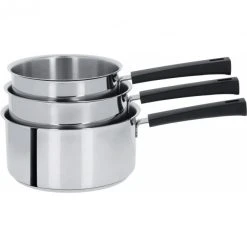 Lot de 3 Casseroles inox à Poignée Noire Mutine Fixe Cristel