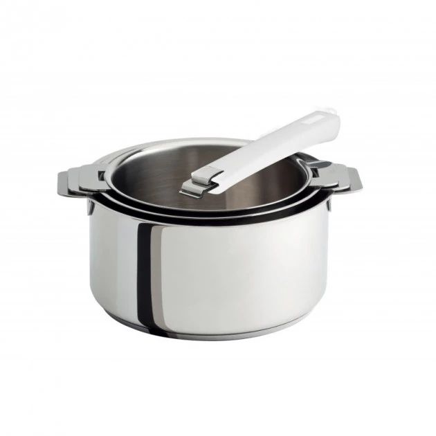Lot de 3 Casseroles inox avec Poignée Blanche Mutine Amovible Cristel 1 Lot de 3 Casseroles inox avec Poignée Blanche Mutine Amovible Cristel