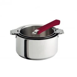 Lot de 3 Casseroles inox avec Poignée Framboise Mutine Amovible Cristel