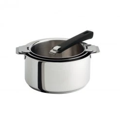 Lot de 3 Casseroles inox avec Poignée Noire Mutine Amovible Cristel