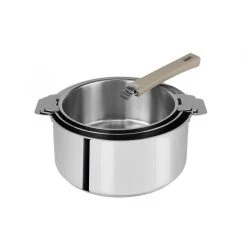 Lot de 3 Casseroles inox avec Poignée Taupe Mutine Amovible Cristel
