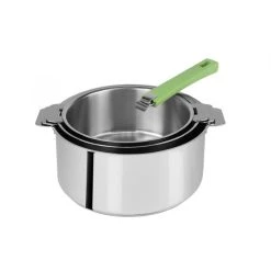 Lot de 3 Casseroles inox avec Poignée Verte Mutine Amovible Cristel