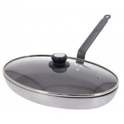 Poêle à Poisson Ovale ø36 cm Antiadhésive avec Couvercle en Verre Choc Resto Induction De Buyer
