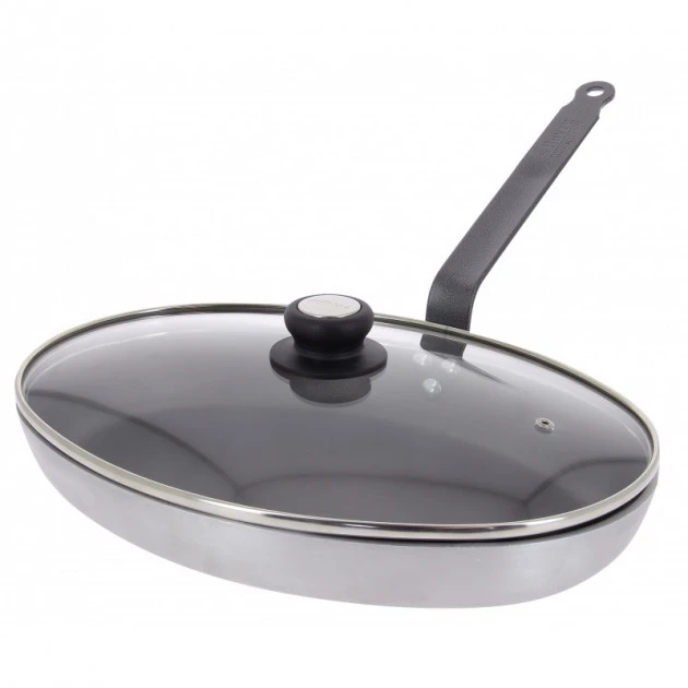 Poêle à Poisson Ovale ø36 cm Antiadhésive avec Couvercle en Verre Choc Resto Induction De Buyer 1 Poêle à Poisson Ovale ø36 cm Antiadhésive avec Couvercle en Verre Choc Resto Induction De Buyer