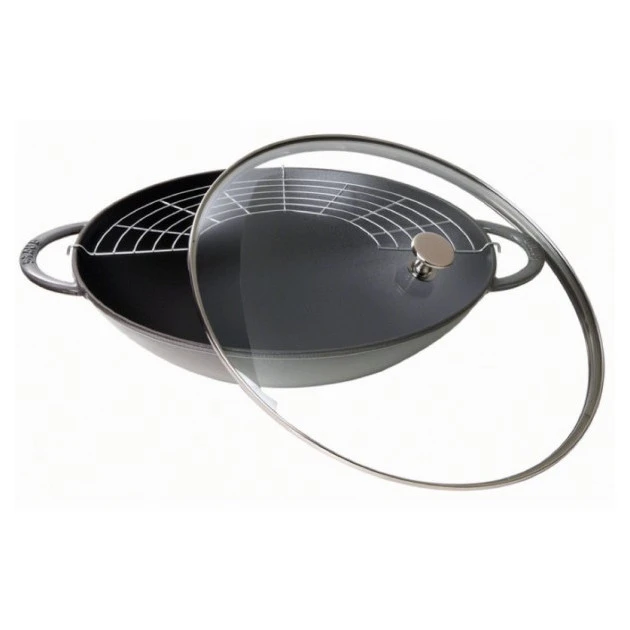 Wok en Fonte 30 cm Gris Staub 1 Wok en Fonte 30 cm Gris Staub